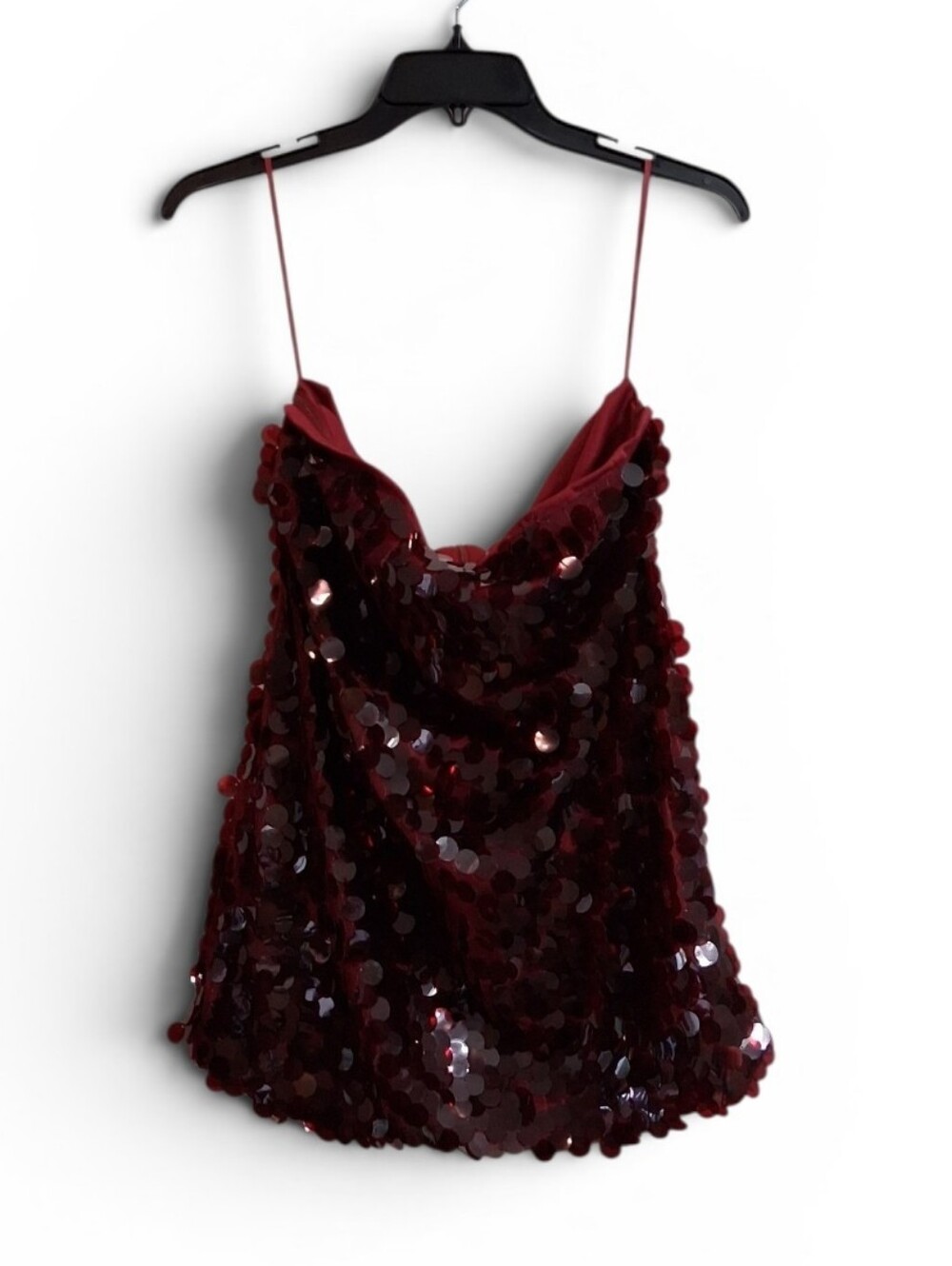 Missguided + Burgundy Large Disc Sequin Bandeau Women's Mini Dress Size S